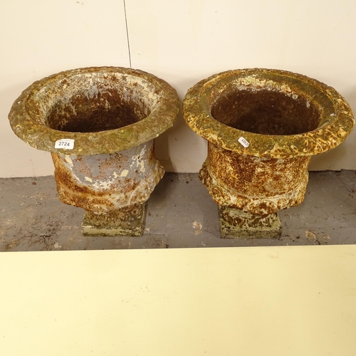 2724 - A pair of 19th century cast-iron garden urns, W39cm, H42cm