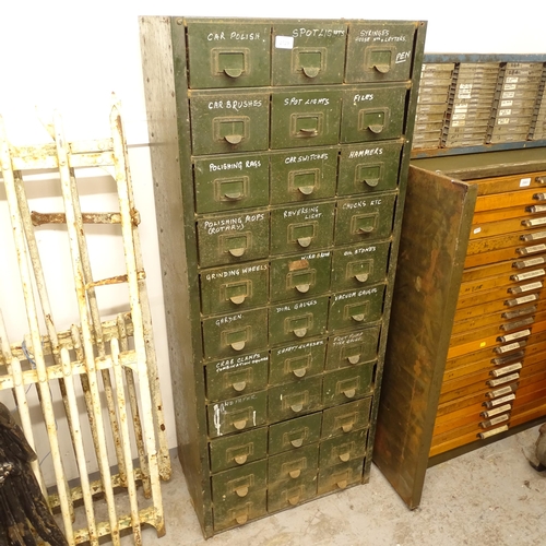 2729 - An industrial metal index filing cabinet with 33 drawers, W58cm, H145cm, D35cm