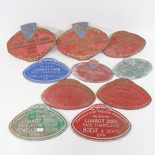 104 - 10 Vintage French agricultural livestock award plaques