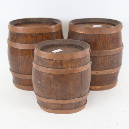 105 - 3 coopered oak table-top Whisky barrels, largest height 20cm