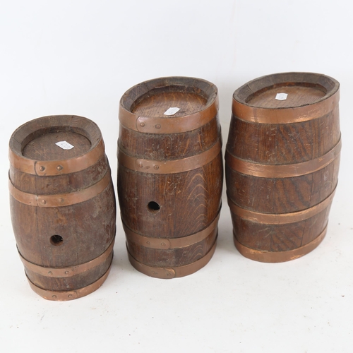 105 - 3 coopered oak table-top Whisky barrels, largest height 20cm