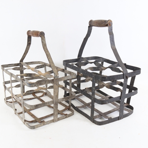 107 - 2 Vintage wrought-iron 6-section bottle carriers