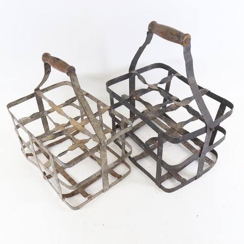 107 - 2 Vintage wrought-iron 6-section bottle carriers