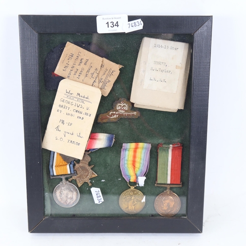 134 - A group of 4 First World War medals to 225172 Valentine O Taylor AE Royal Navy, comprising Mercantil... 