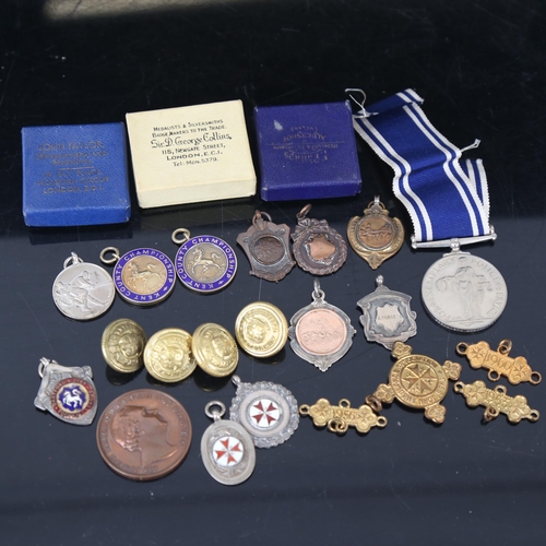 137 - Various Vintage Tug-Of-War prize medals, including some silver (boxful)