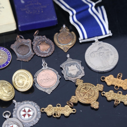 137 - Various Vintage Tug-Of-War prize medals, including some silver (boxful)