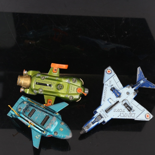 140 - 3 Vintage Dinky toys, comprising Thunder Bird 2, Phantom II F-4K, and UFO Interceptor (3)