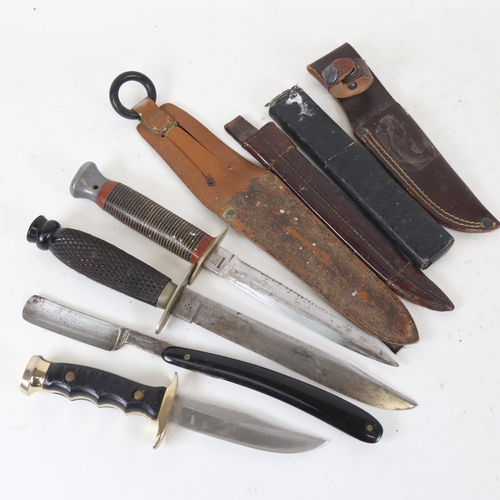 144 - Various knives, including Antique William Rodgers Commando type knife and sheath, another by Rodgers... 