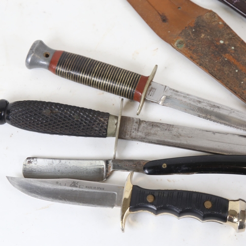 144 - Various knives, including Antique William Rodgers Commando type knife and sheath, another by Rodgers... 