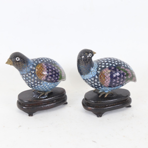 146 - A pair of Japanese cloisonne enamel quail bird figures, length 9cm