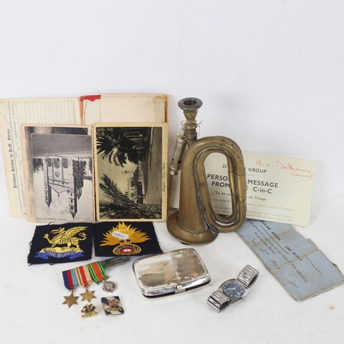 148 - Various military items relating to 6460062 Norman Allinson Royal Fusiliers, including group of 3 min... 