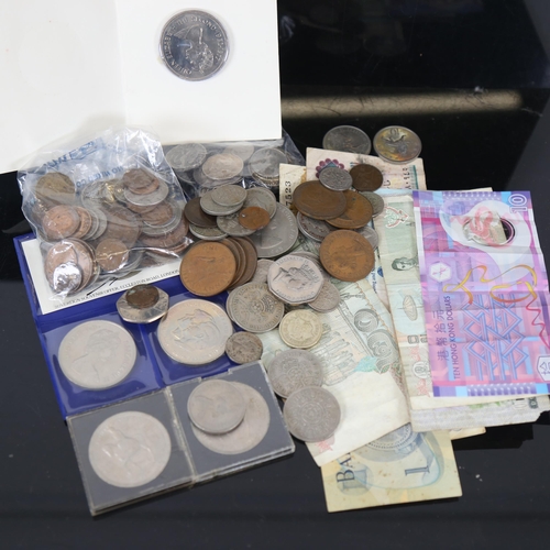 172 - Various British and world coins and banknotes, including Peter Rabbit 50p, Australia 1944 florin etc