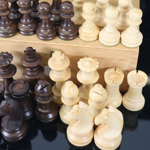 173 - A French Chavet boxwood Staunton pattern chess set, boxed