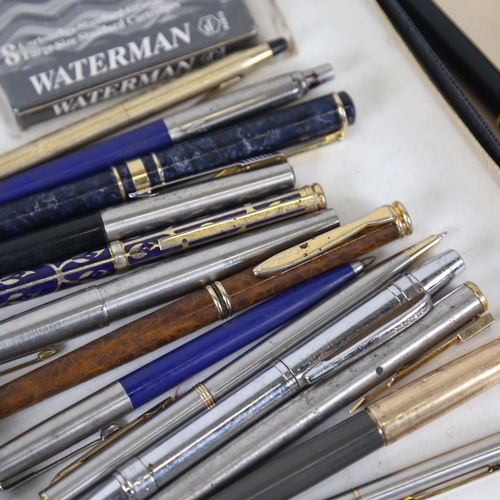 177 - Various fountain and rollerball pens, including Parker with 14k nib, Parker 2-pen set etc (boxful)