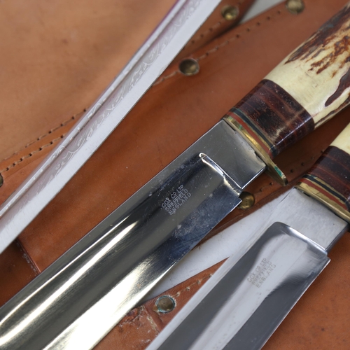 180 - 3 Vintage staghorn-handled bowie knives and sheaths, and a Persian curved short sword (4)