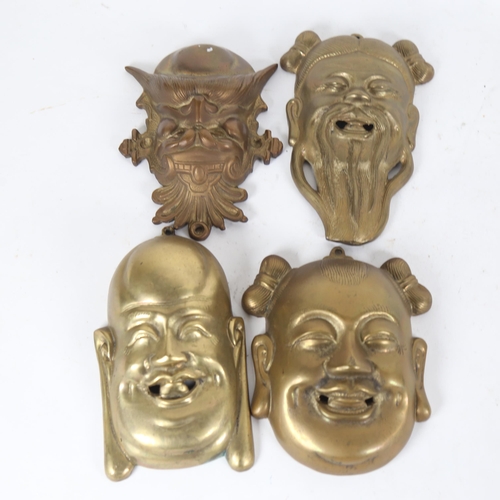 199 - 4 Chinese cast-brass sage head plaques, largest height 17cm