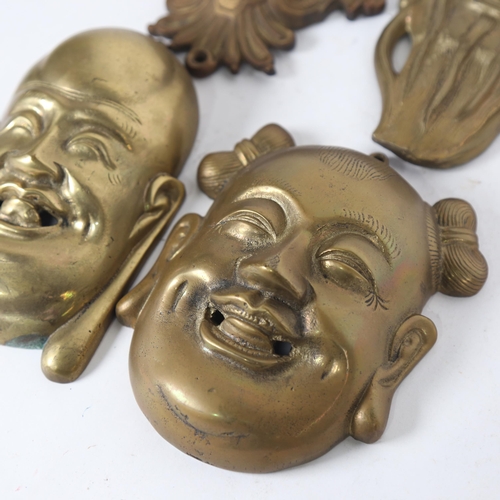 199 - 4 Chinese cast-brass sage head plaques, largest height 17cm