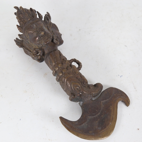 208 - A large Tibetan Kartika bronze ritual axe, length 30cm