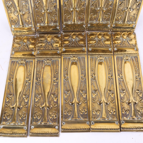 221 - 5 pairs of Art Nouveau brass door finger plates, 31cm x 8cm