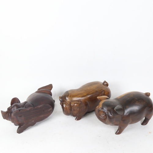 250 - 3 modern Chinese carved hardwood pigs, length 20cm