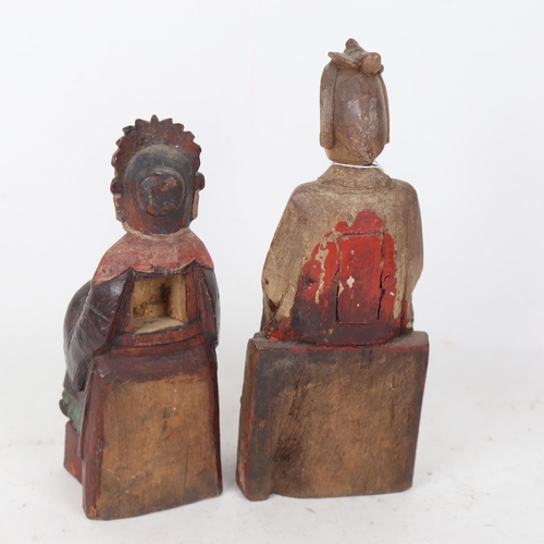 251 - 2 Chinese carved and painted ancestral offering figures, largest height 24cm