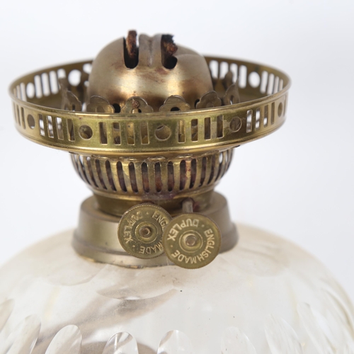 256 - A Duplex brass column oil lamp, with glass font, height 36cm