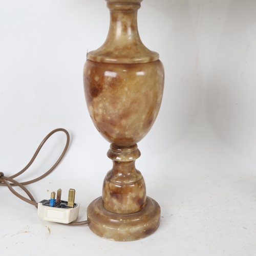 260 - A pair of Italian polished alabaster urn table lamps and shades, height 45cm