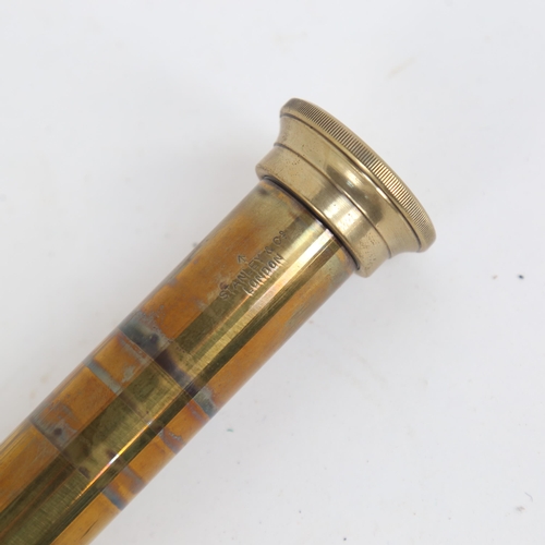 46 - A brass 3-draw telescope, with extending guard and eyepiece cover