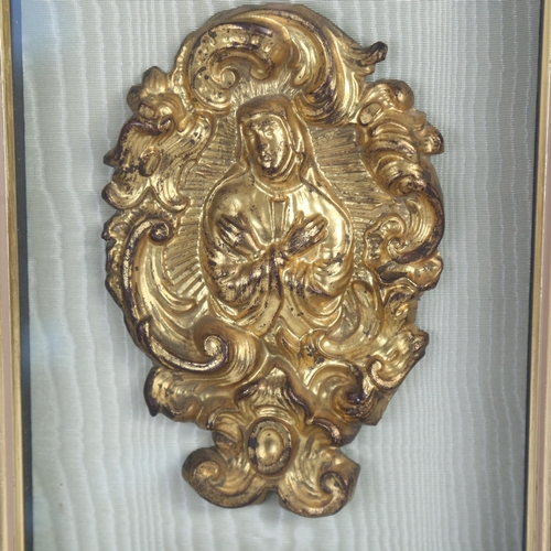 76 - A framed gilded religious plaque, 27cm x 20cm