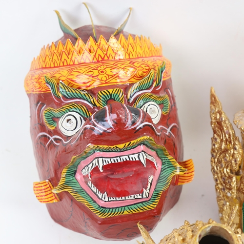 85 - 2 modern Balinese papier mache spirit masks, and another jewelled gilded figure (3)