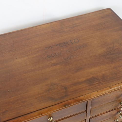 88 - A Vintage mahogany Orto boot and shoe laces table-top bank of drawers, W43cm, H25cm, D32cm