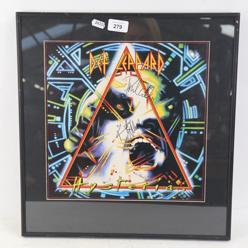 279 - Def Leppard signed Hysteria LP album cover, framed, overall 44.5cm x 42.5cm