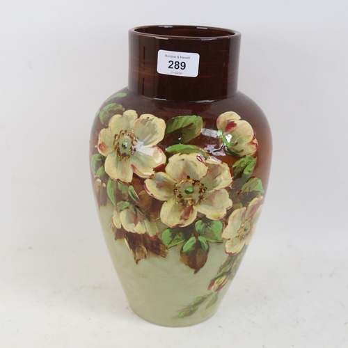 289 - Early 20th century hand painted pottery vase, by Wardle, no. 86/222, height 32cm