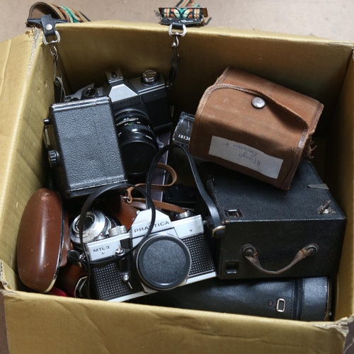 297 - Various Vintage cameras and accessories, including Praktica, Kodak etc (boxful)