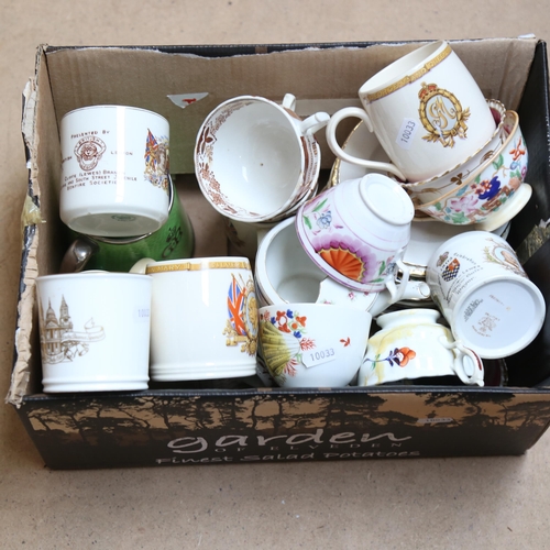 301 - Commemorative china mugs, cabinet cups and saucers etc (boxful)