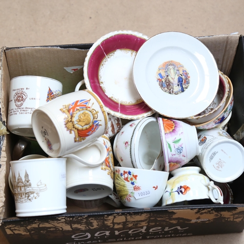 301 - Commemorative china mugs, cabinet cups and saucers etc (boxful)