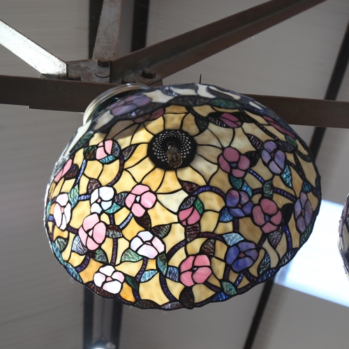 313 - Pair of Tiffany style leadlight stained glass ceiling lightshades, diameter 41cm