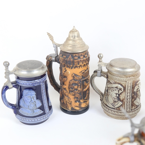 316 - Group of German pottery and glass steins (6)