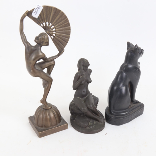 342 - 3 reproduction sculptures, including Art Deco style dancing lady, height 24cm (3)