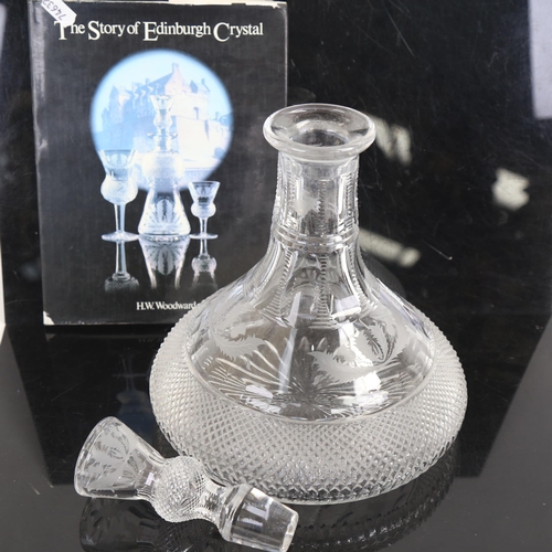 346 - Edinburgh Crystal cut-glass ship's decanter and stopper, with The Story of Edinburgh Crystal book, d... 