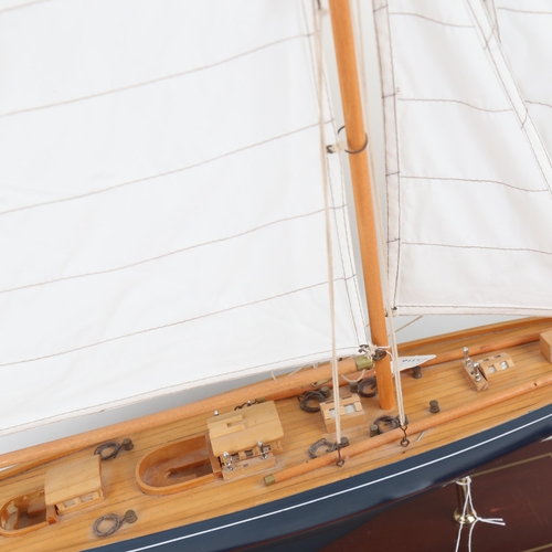 353 - A modern kit-built wooden-hulled pond sailing yacht, on stand, height 90cm