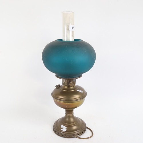 375 - Aladdin model 2 brass oil lamp, with green glass shade, and another Vintage oil lamp (2)