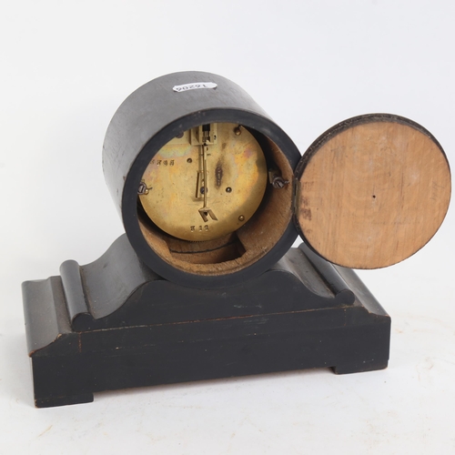 383 - Ebonised 30-hour drum-cased mantel clock, case height 17cm