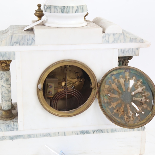 386 - A large French marble and white slate architectural 8-day mantel clock, by Maine of Jersey, case hei... 