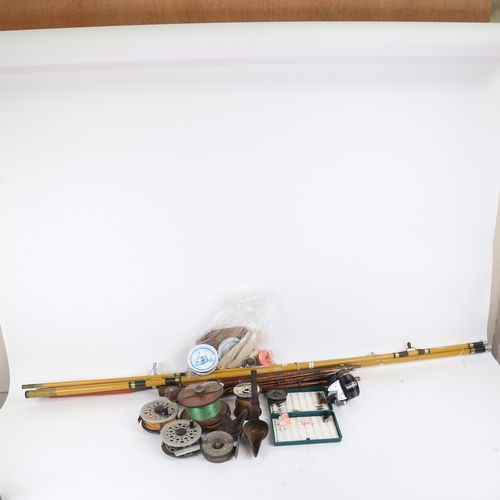 398 - Various fishing rods, poachers rod and reels