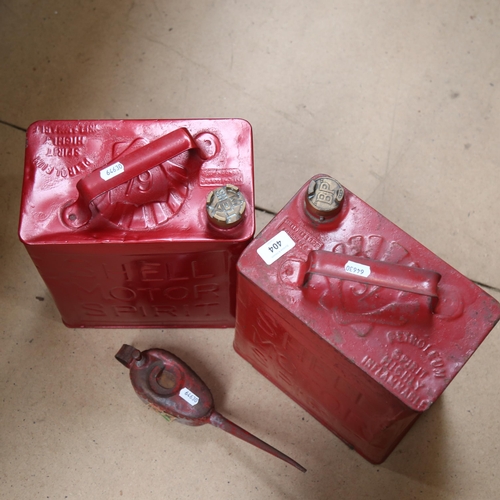 404 - 2 Vintage Shell Motor Spirit petrol cans, and a Castrol GTX oil can (3)