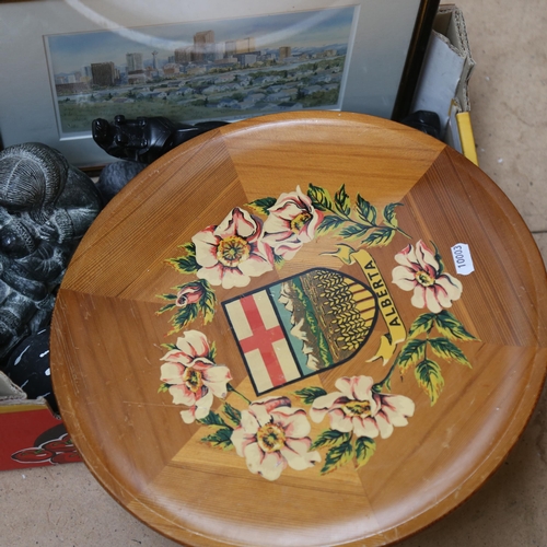 410 - Canadian carved stone sculpture, Columbia Totem, Alberta tray etc (boxful)