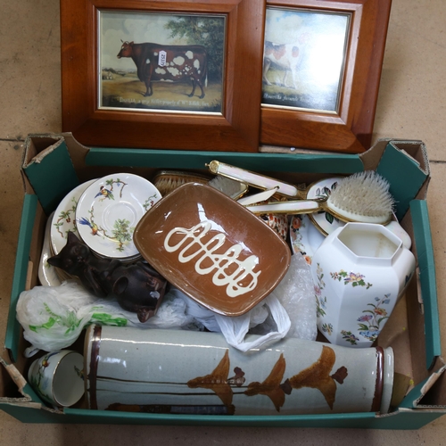 417 - A large Studio pottery vase, slipware bowl, dressing table set etc (boxful)