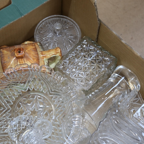 420 - Various glass, including ship's decanter, vases etc (boxful)