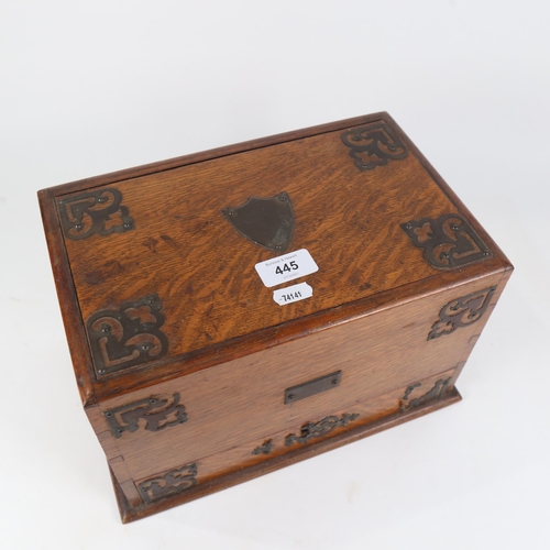 445 - A brass-bound oak box, length 29cm